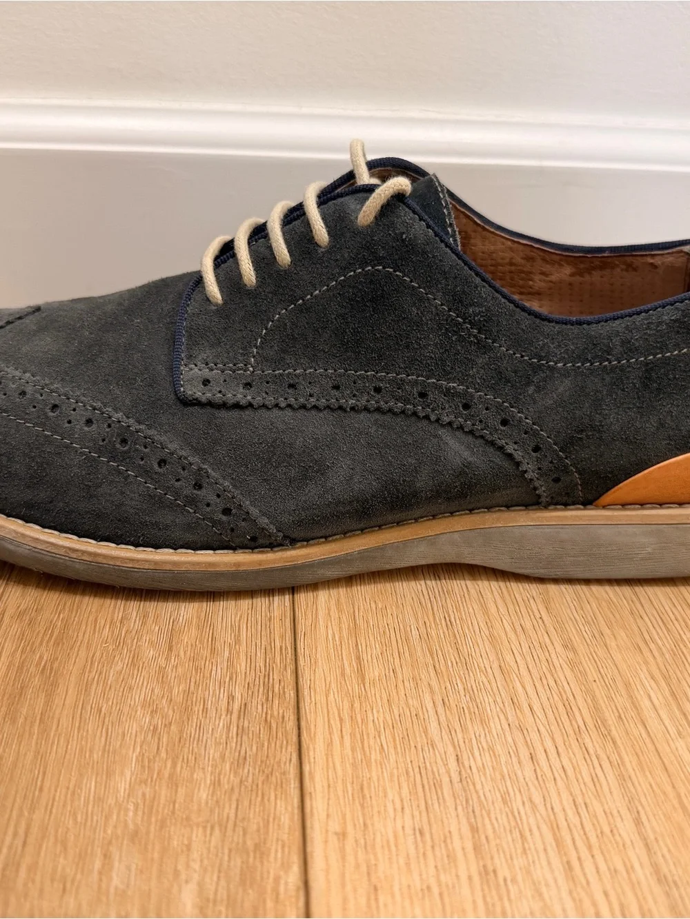 Johnston & Murphy Gray Suede Wingtip Sneakers with Tan Accents